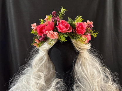Rosey Outlook Floral Garland | Flower Tiara, Flower Crown, Elven Princess Headpiece, Fairy-core, Ren Faire, Special Occasion Photoshoot