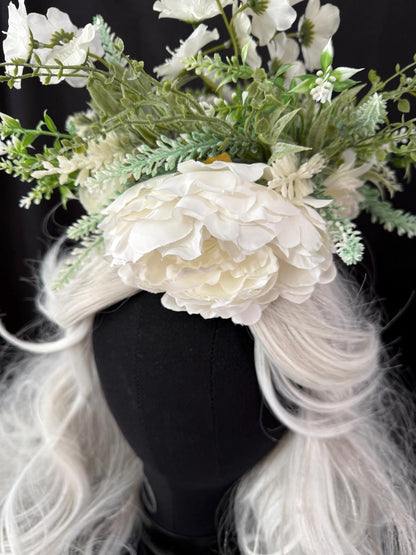 White Knight Floral Halo | Flower Tiara, Flower Crown, Elven Princess Headpiece, Fairy-core, Ren Faire, Special Occasion Photoshoot
