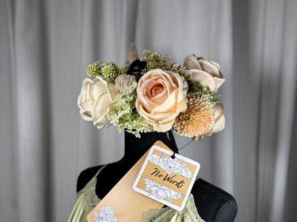 Rosey Floral Halo Headdress, Blush Flower Crown, Bridal Crown, Fairy Crown, Cherub Halo, Romantic Headpiece, Photoshoot Prop
