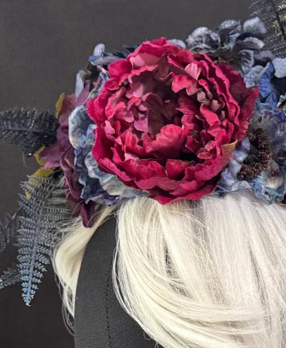 Berry Bliss Floral Halo Headdress, Berry Flower Crown, Burgundy Crown, Fairy Crown, Cherub Halo, Woodland Headpiece, Photoshoot Prop