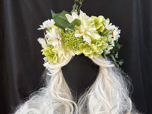 Spring Green Floral Garland,Flower Tiara,Flower Crown,Elven Princess Headpiece,Fairy-core,Renaissance Faire,Special Occasion Photoshoot