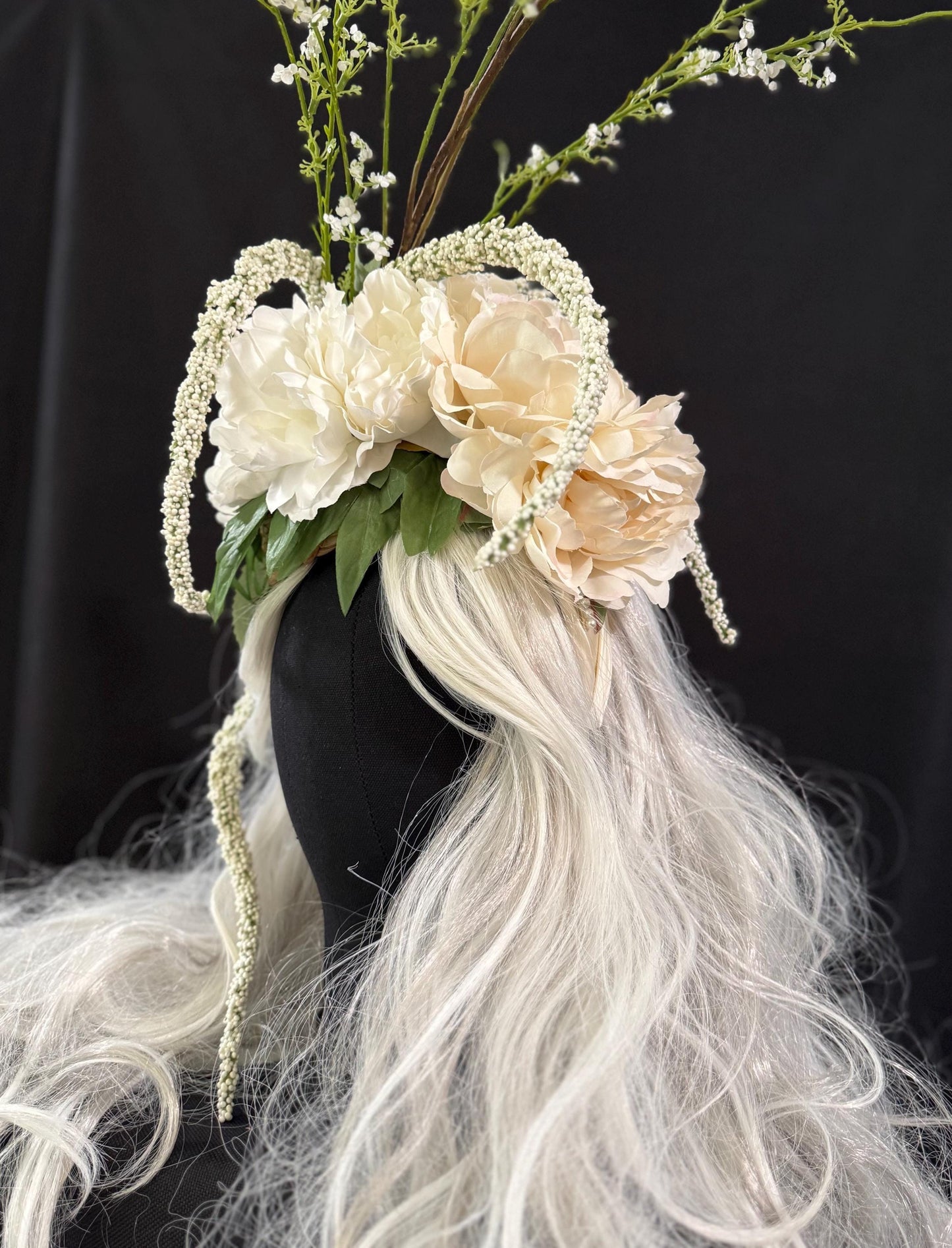 Peony Princess Fascinator, Blush Floral Crown, Romantic Wedding Headpiece, Fairy Crown, Garden Party Fascinator, Elven Princess Headpiece