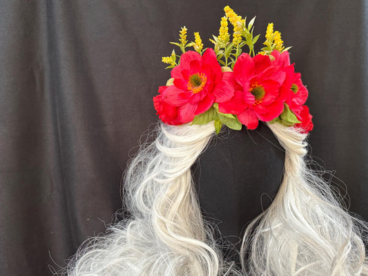Poppy Fields Floral Garland,Flower Tiara,Flower Crown,Elven Princess Headpiece,Fairy-core, Renaissance Faire,Special Occasion Photoshoot