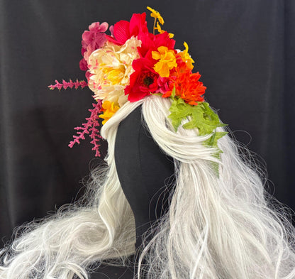 Festive Blooms Fascinator, Colorful Floral Crown Headpiece, Flower Crown, Garden Headpiece, Fairycore Crown, Statement Floral Headpiece