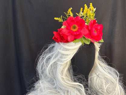 Poppy Fields Floral Garland | Flower Tiara, Flower Crown, Elven Princess Headpiece, Fairy-core, Ren Faire, Special Occasion Photoshoot