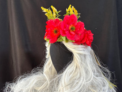 Poppy Fields Floral Garland | Flower Tiara, Flower Crown, Elven Princess Headpiece, Fairy-core, Ren Faire, Special Occasion Photoshoot