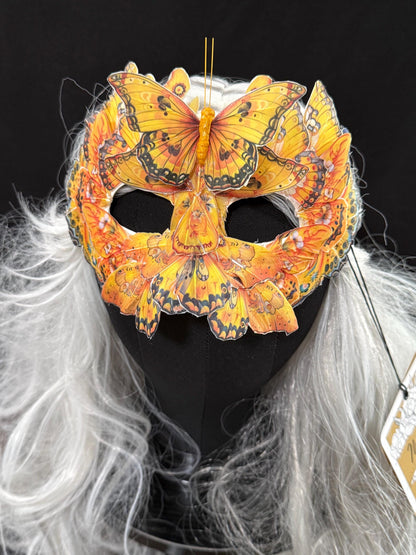 Fantasy Butterfly Mask Floral Yellow – Feather Butterfly Wing Mask – Fairy Masquerade Fae Costume – Renaissance Faire Festival Mask