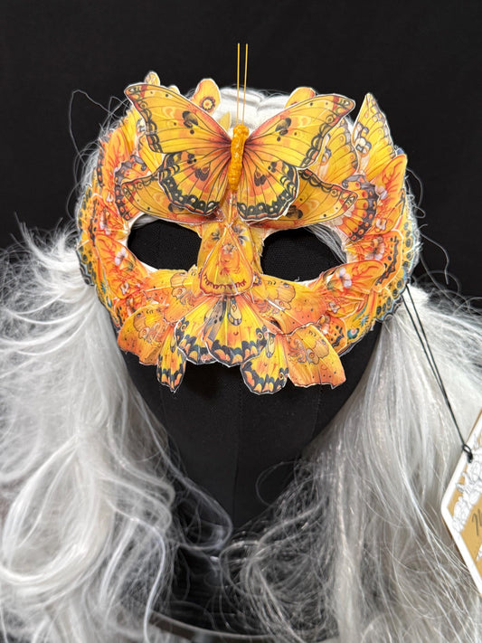 Fantasy Butterfly Mask in Floral Yellow,Feather, Masquerade,Fae,Flower Fairy,Forrest Friend,Gardenpixie,Ren Faire,Larp,Costume,Role Play