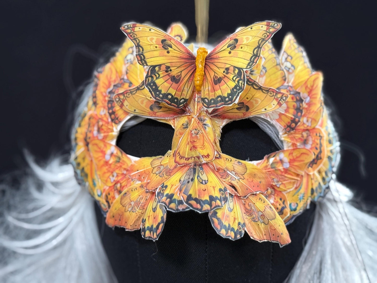 Fantasy Butterfly Mask in Floral Yellow,Feather, Masquerade,Fae,Flower Fairy,Forrest Friend,Gardenpixie,Ren Faire,Larp,Costume,Role Play