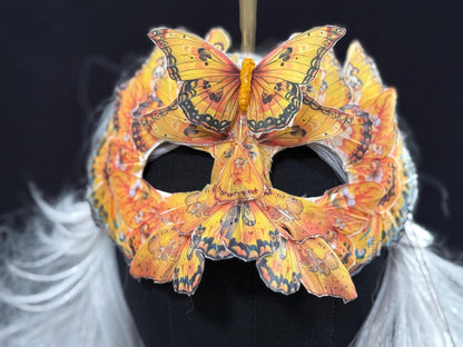 Fantasy Butterfly Mask Floral Yellow – Feather Butterfly Wing Mask – Fairy Masquerade Fae Costume – Renaissance Faire Festival Mask