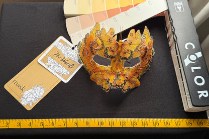 Fantasy Butterfly Mask Floral Yellow – Feather Butterfly Wing Mask – Fairy Masquerade Fae Costume – Renaissance Faire Festival Mask