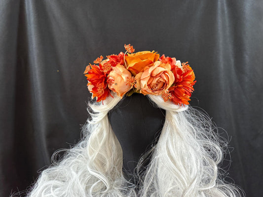 Indian Summer Floral Garland,Flower Tiara,Flower Crown,Elven Princess Headpiece,Fairy-core,Renaissance Faire,Special Occasion Photoshoot