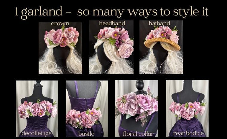 Peekaboo Purple Floral Garland,Flower Tiara,Flower Crown,Elven Princess Headpiece,Fairy-core,Renaissance Faire,Special Occasion Photoshoot
