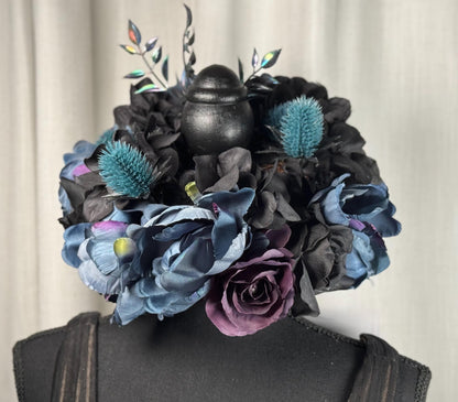 Twilight's Kiss Floral Halo Headdress, Dark Flower Crown, Gothic Crown, Fairy Crown, Cherub Halo, Witchy Headpiece, Photoshoot Prop