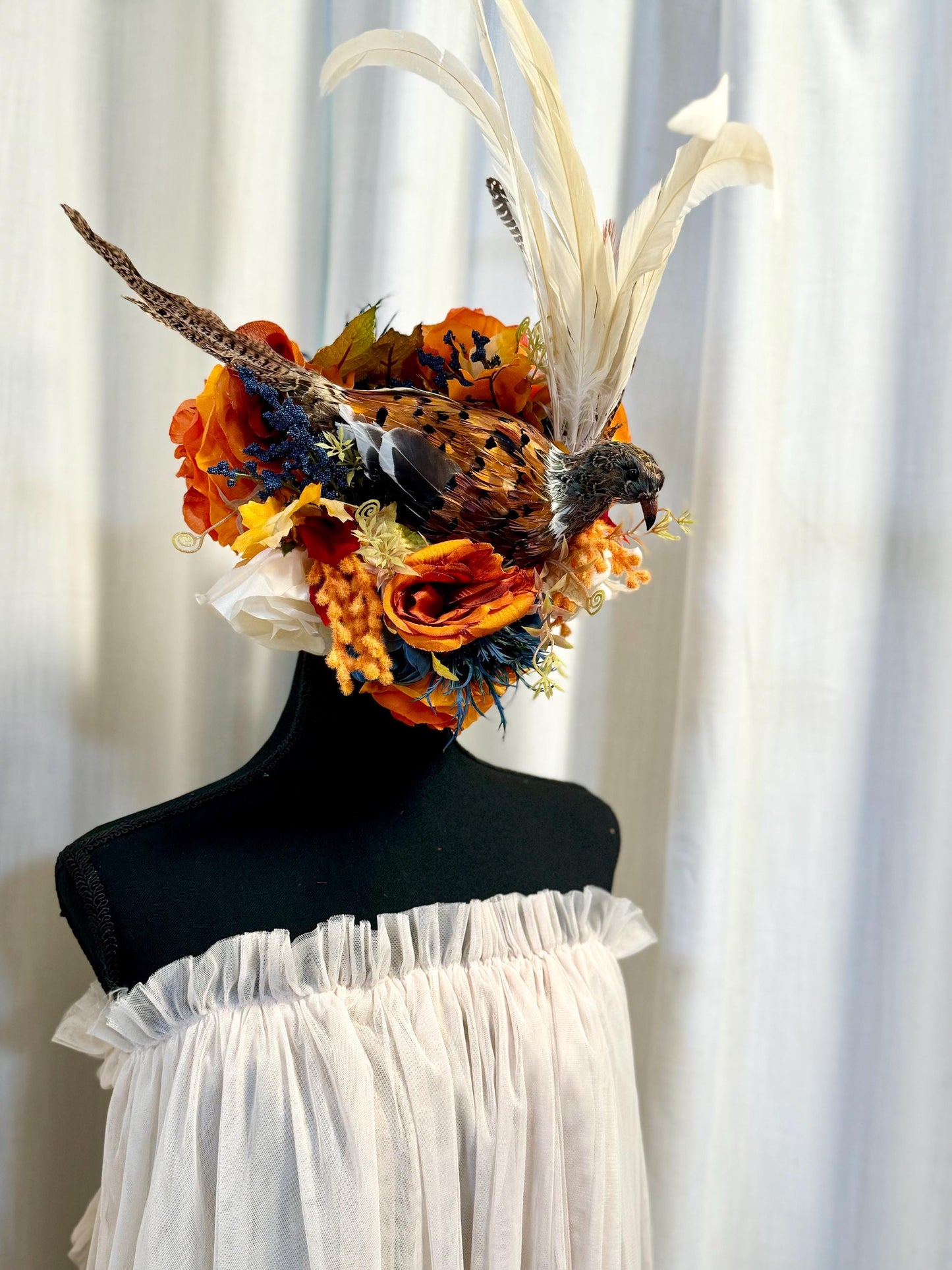 Nesting Pheasant Floral Halo,Flower Tiara,Flower Crown,Elven Princess Headpiece,Fairy-core,Renaissance Faire,Special Occasion Photoshoot