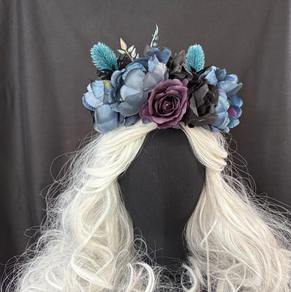 Twilight's Kiss Floral Halo Headdress, Dark Flower Crown, Gothic Crown, Fairy Crown, Cherub Halo, Witchy Headpiece, Photoshoot Prop