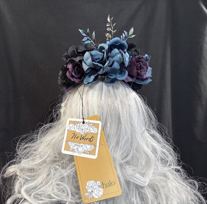 Twilight's Kiss Floral Halo Headdress, Dark Flower Crown, Gothic Crown, Fairy Crown, Cherub Halo, Witchy Headpiece, Photoshoot Prop
