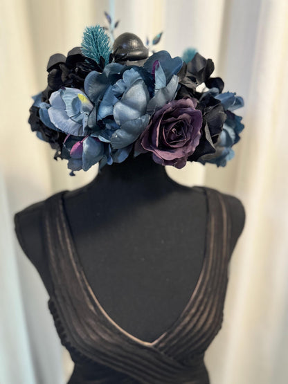 Twilight's Kiss Floral Halo Headdress, Dark Flower Crown, Gothic Crown, Fairy Crown, Cherub Halo, Witchy Headpiece, Photoshoot Prop