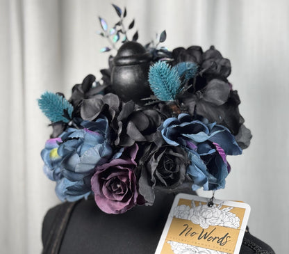 Twilight's Kiss Floral Halo Headdress, Dark Flower Crown, Gothic Crown, Fairy Crown, Cherub Halo, Witchy Headpiece, Photoshoot Prop