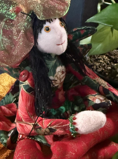 Holly Faerie Friend – Christmas Pixie Doll – Handmade Holiday Companion – Ren Faire / LARP Familiar – One-of-a-Kind Fairycore Collectible