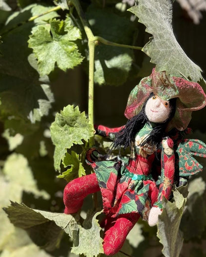 Holly Faerie Friend – Christmas Pixie Doll – Handmade Holiday Companion – Ren Faire / LARP Familiar – One-of-a-Kind Fairycore Collectible