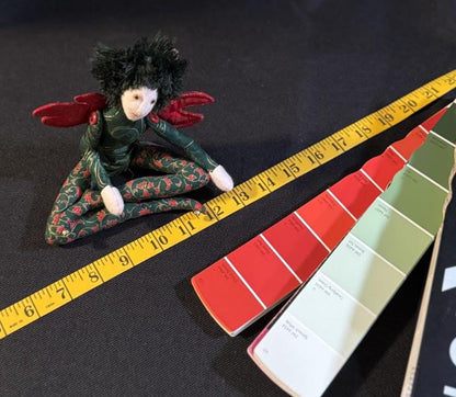 Jingle Faerie Friend – Christmas Pixie  Doll – Handmade Holiday Companion – Ren Faire / LARP Familiar – One-of-a-Kind Fairycore Collectible