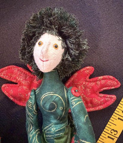 Jingle Faerie Friend – Christmas Pixie  Doll – Handmade Holiday Companion – Ren Faire / LARP Familiar – One-of-a-Kind Fairycore Collectible