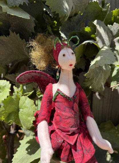 Cranberry Blossom Faerie Friend – Handmade Pixie Doll – One-of-a-Kind Fantasy Companion – Ren Faire / LARP Familiar – Fairycore Collectible