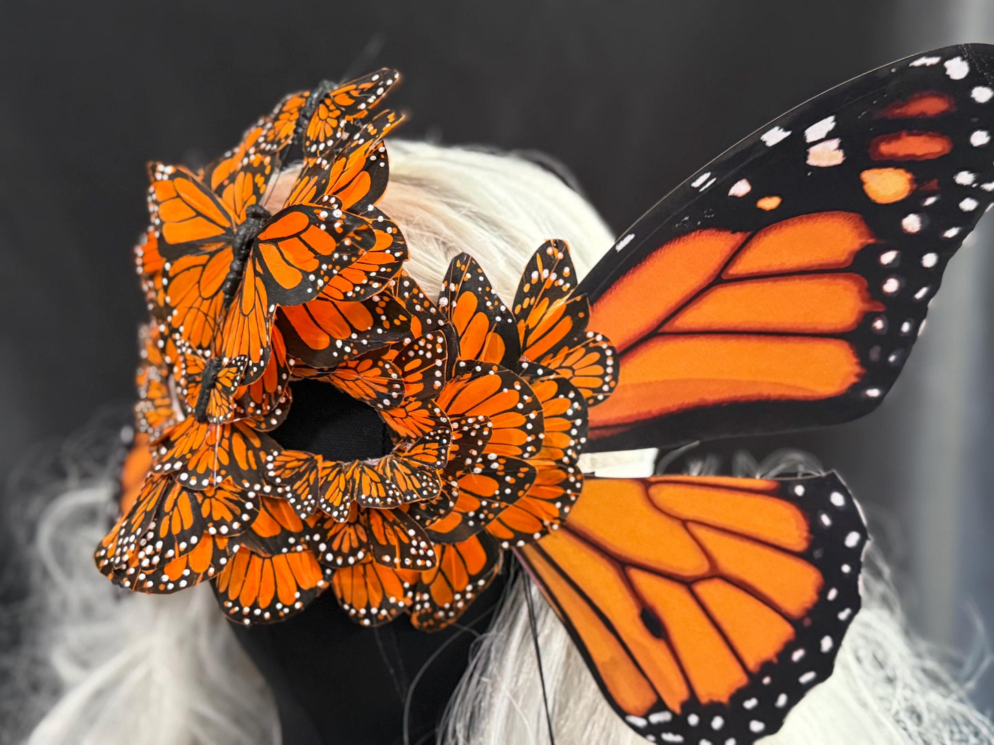 Orange Butterfly Mask,Feather,Fantasy,Masquerade,Fae,Flower Fairy,Forrest Friend,GardenPixie,Ren Faire,LARP,Costume,Role Play