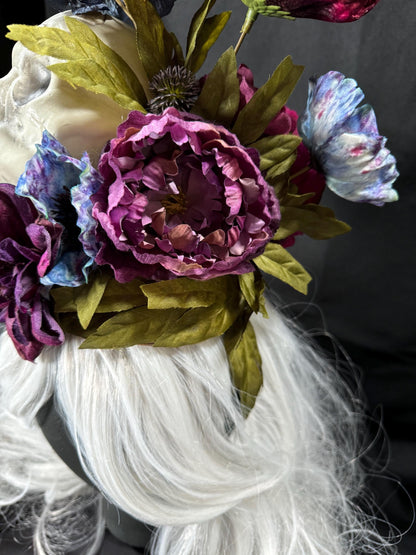 Goodbye Lover Fascinator, Gothic Skull Crown, Dark Romantic Crown, Victorian Gothic Fascinator, Witchy Crown, Fantasy Floral Skull Headpiece