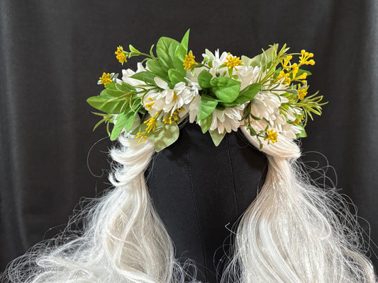 Daisy Duke Floral Garland,Flower Tiara,Flower Crown,Elven Princess,Fairy-core,Renaissance Faire,Special Occasion Photoshoot,White | Yellow