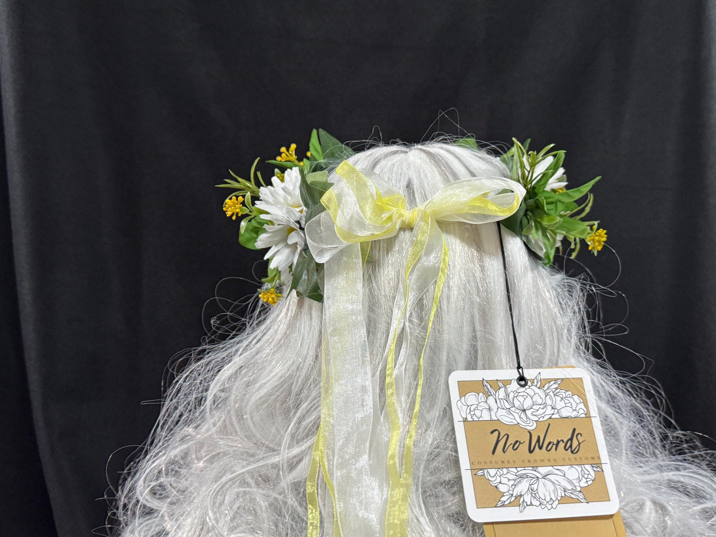 Daisy Duke Floral Garland,Flower Tiara,Flower Crown,Elven Princess,Fairy-core,Renaissance Faire,Special Occasion Photoshoot,White | Yellow