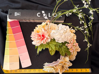 Peachy Keene Fascinator, Peach Floral Crown Headpiece, Flower Crown Fascinator, Garden Headpiece, Wedding Fascinator, Fairycore Crown