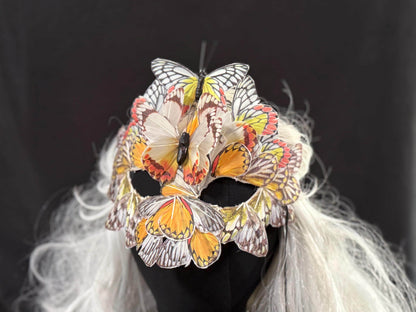 Fantasy Butterfly Mask Yellow – Feather Butterfly Wing Mask – Fairy Masquerade Fae Costume – Renaissance Faire Festival Mask