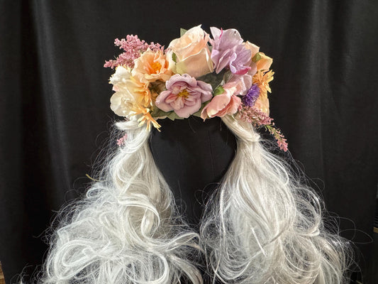Pastel Pegasus Floral Garland,Flower Tiara,Flower Crown,Elven Princess Headpiece,Fairy-core,Renaissance Faire,Special Occasion Photoshoot