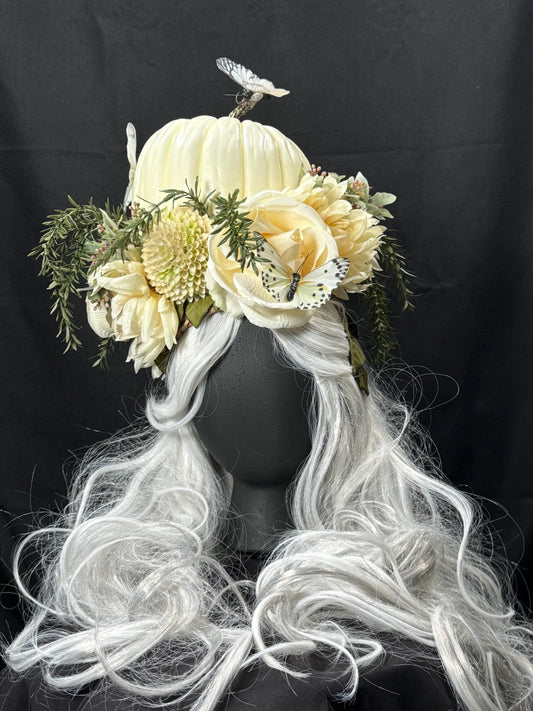 Pumpkin Dream Fascinator,Flower Tiara,Flower Crown,Elven Princess,Fairy-core,Renaissance Faire,Harvest Festival,Special Occasion Photoshoot
