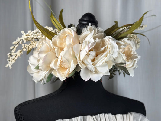 Cream Dream Floral Halo,Flower Tiara,Flower Crown,Elven Princess Headpiece,Fairy-core,Renaissance Faire,Special Occasion Photoshoot
