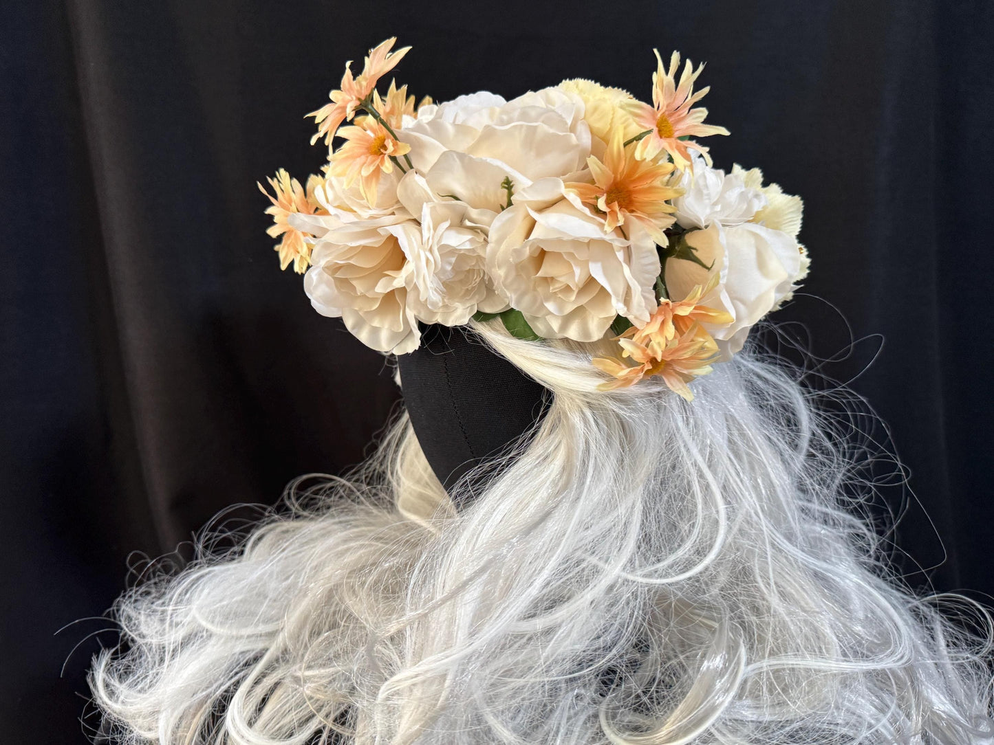 Peaches & Cream Floral Garland,Flower Tiara,Flower Crown,Elven Princess Headpiece,Fairy-core,Renaissance Faire,Special Occasion Photoshoot