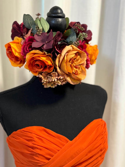 Harvest Sunset Floral Halo Headdress, Autumn Flower Crown, Fall Crown, Fairy Crown, Cherub Halo, Ren Faire Headpiece, Photoshoot Prop