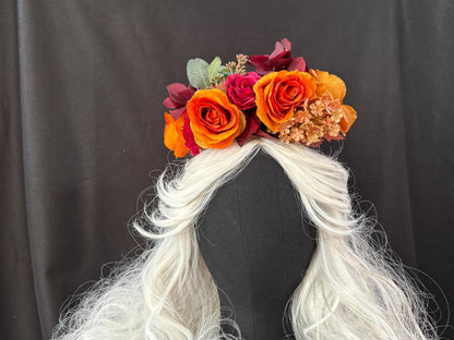 Harvest Sunset Floral Halo Headdress, Autumn Flower Crown, Fall Crown, Fairy Crown, Cherub Halo, Ren Faire Headpiece, Photoshoot Prop