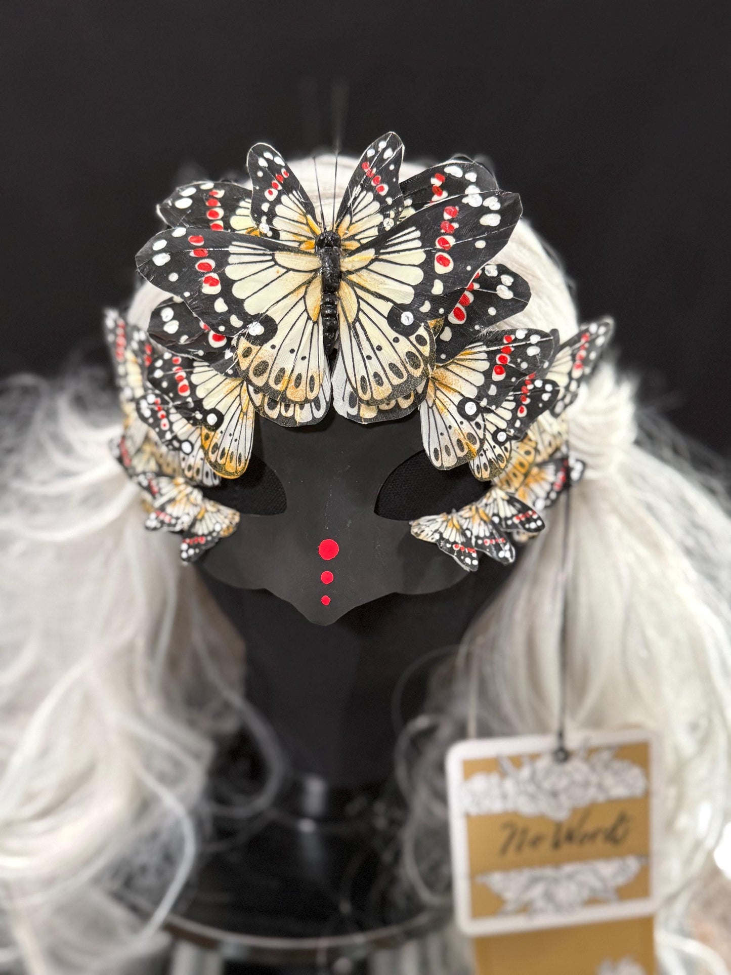 Fantasy Butterfly Mask in Black & Yellow,Feather,Masquerade,Fae,Flower Fairy,Forrest Friend,Garden Pixie,Ren Faire,Larp,Costume,Role Play