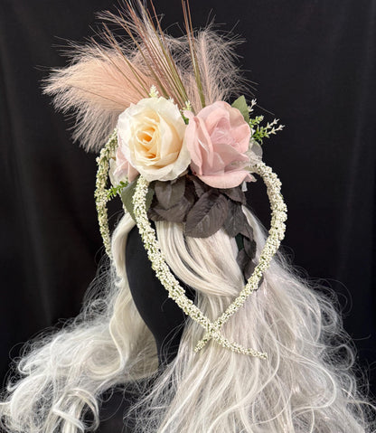 Pink Plume Fascinator, Blush Feather Crown, Romantic Floral Headpiece, Bridal Fascinator, Fairy Princess Crown, Garden Party Headpiece