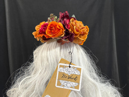 Harvest Sunset Floral Halo Headdress, Autumn Flower Crown, Fall Crown, Fairy Crown, Cherub Halo, Ren Faire Headpiece, Photoshoot Prop