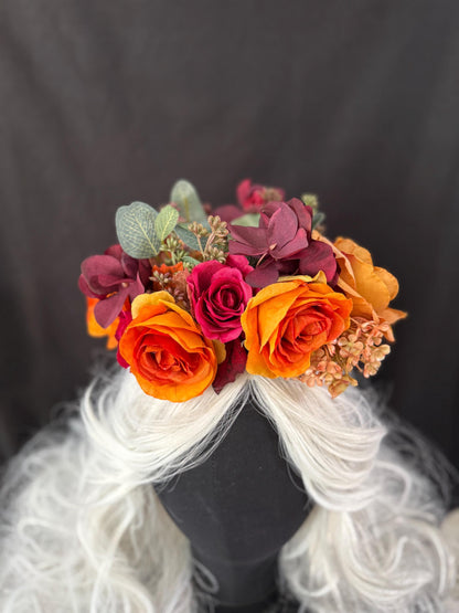 Harvest Sunset Floral Halo Headdress, Autumn Flower Crown, Fall Crown, Fairy Crown, Cherub Halo, Ren Faire Headpiece, Photoshoot Prop