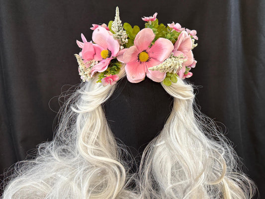 Pretty in Pink Floral Garland, Flower Tiara,Flower Crown,Elven Princess Headpiece,Fairy-core,Renaissance Faire,Special Occasion Photoshoot