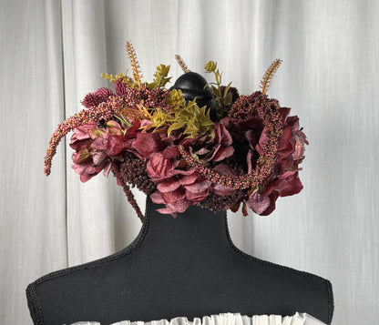 Mulberry Magic Floral Halo Headdress, Pumpkin Flower Crown, Fall Floral Crown, Fae Crown, Cherub Halo, Halloween Headpiece, Ren Faire Crown