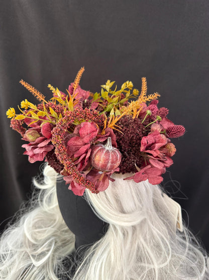 Mulberry Magic Floral Halo Headdress, Pumpkin Flower Crown, Fall Floral Crown, Fae Crown, Cherub Halo, Halloween Headpiece, Ren Faire Crown