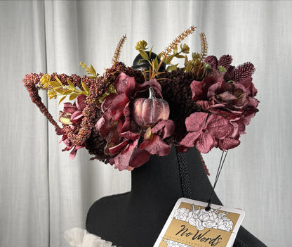 Mulberry Magic Floral Halo Headdress, Pumpkin Flower Crown, Fall Floral Crown, Fae Crown, Cherub Halo, Halloween Headpiece, Ren Faire Crown