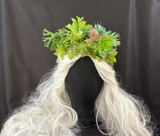 Secret Snail Trail Fascinator, Woodland Fairy Crown, Moss Green Headpiece, Cottagecore Hat, Fantasy Forest Crown, Whimsical Nature Headpiece