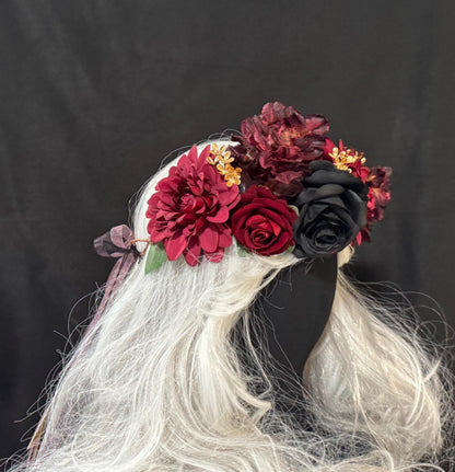 Bordeaux Noir Deux Floral Garland | Flower Tiara, Flower Crown, Elven Princess Headpiece, Fairy-core, Ren Faire, Special Occasion Photoshoot